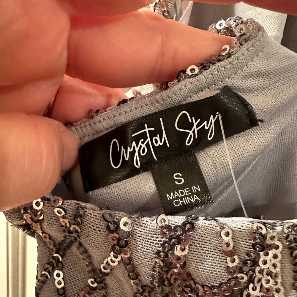 Silver Sparkly Fully Lined Mini With Spaghetti St… - image 6